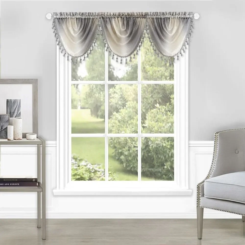Woven Trends Window Curtains, Modern Semi-Sheer Drapes Window Valance, Silver,